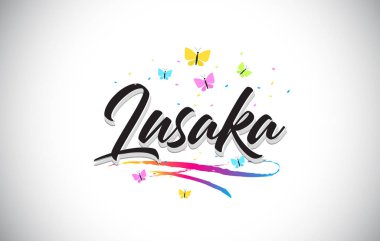 Lusaka vektör Word metni kelebekler ve Colorfu ile el yazısı