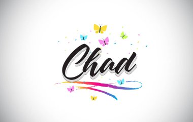 Chad vektör Word metni ve renkli kelebekler ile el yazısı 