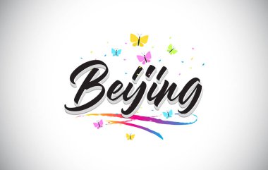 Beijing vektör Word metni kelebekler ve Colorf ile el yazısı