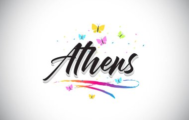 Atina vektör Word metni kelebekler ve Colorfu ile el yazısı