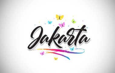 Jakarta vektör Word metni kelebekler ve Colorf ile el yazısı