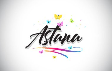 Astana vektör Word metni kelebekler ve Colorfu ile el yazısı