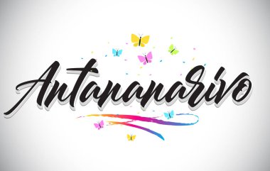 Antananarivo vektör Word metni kelebekler ve C ile el yazısı