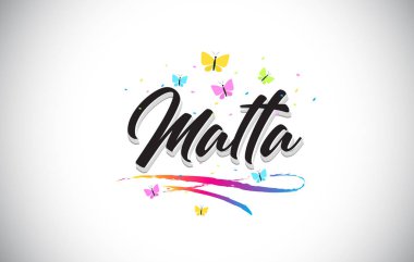 Malta vektör Word metni ve renkli kelebekler ile el yazısı