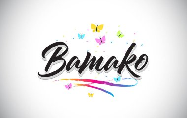 Bamako vektör Word metni kelebekler ve Colorfu ile el yazısı