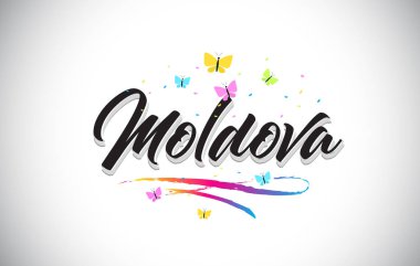 Moldova vektör Word metni kelebekler ve Colorf ile el yazısı
