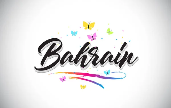 Bahrain handskrivna vektor Word Text med fjärilar och färgglada — Stock vektor