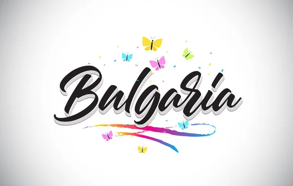 Bulgaria Texto de la palabra vectorial manuscrita con mariposas y color — Vector de stock