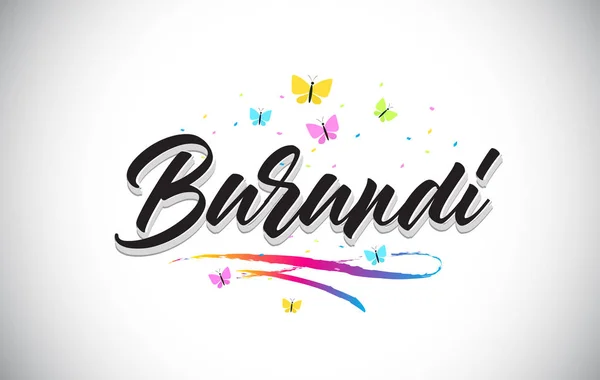 Burundi handskrivna vektor Word Text med fjärilar och färgglada — Stock vektor