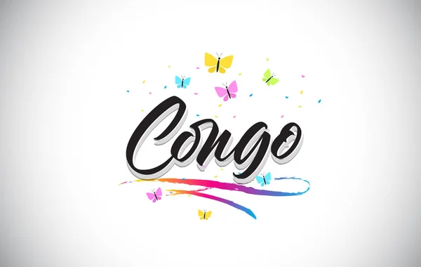 Kongo handskrivna vektor Word Text med fjärilar och färgglada — Stock vektor