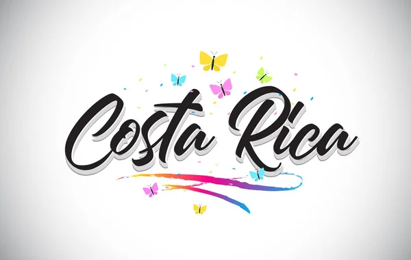 Costa Rica kézírásos vektor szó szöveg pillangók és a Col — Stock Vector