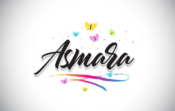 Asmara handskrivna vektor Word Text med fjärilar och färgst — Stock vektor