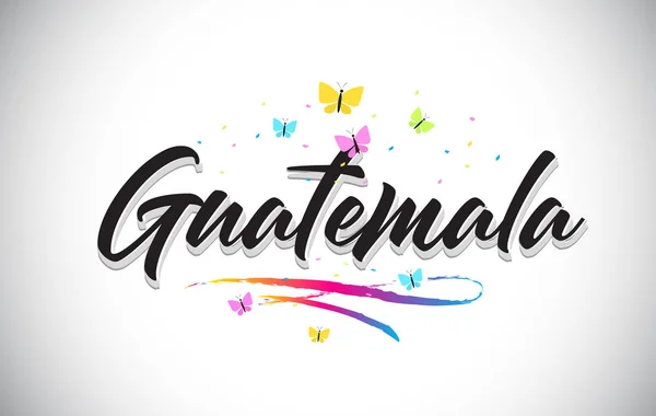 Guatemala kézírásos vektor szó szöveg és pillangók színező — Stock Vector