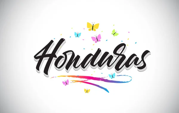 Honduras kézírásos vektor szó szöveg pillangók és a szín — Stock Vector
