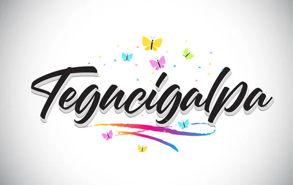 Tegucigalpa kézírásos vektor szó szöveg pillangók és Co — Stock Vector