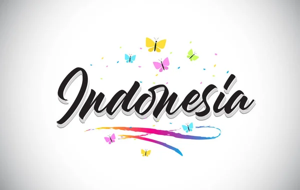 Indonesië handgeschreven Vector Word tekst met vlinders en Colo — Stockvector