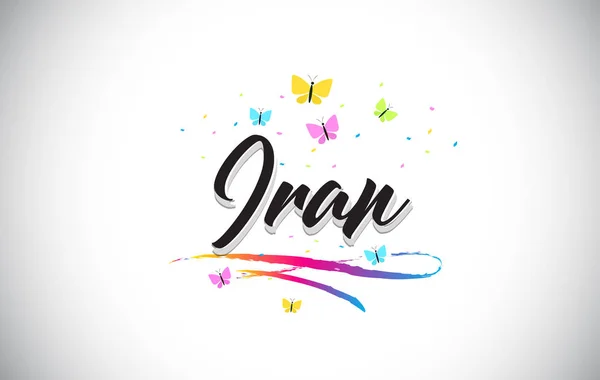 Iran handskrivna vektor Word Text med fjärilar och färgglada — Stock vektor