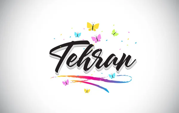 Teheran handskrivna vektor Word Text med fjärilar och färgst — Stock vektor