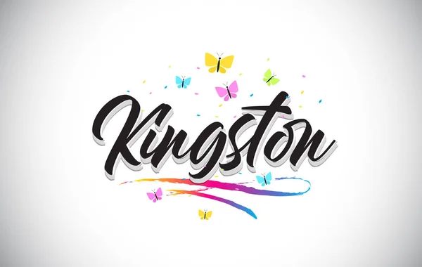 Kingston handskrivna vektor Word Text med fjärilar och färg — Stock vektor