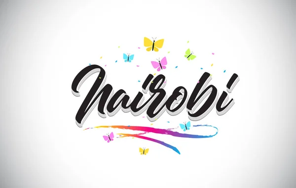Nairobi handskrivna vektor Word Text med fjärilar och färgglada — Stock vektor