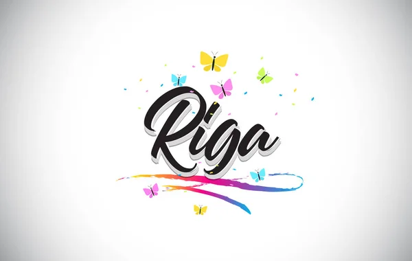 Riga handskrivna vektor Word Text med fjärilar och färgglada — Stock vektor
