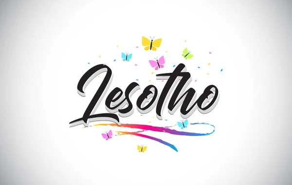 Lesotho handgeschriebener Vektor-Worttext mit Schmetterlingen und Farbe — Stockvektor
