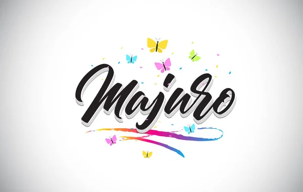 Majuro handskrivna vektor Word Text med fjärilar och färgst — Stock vektor