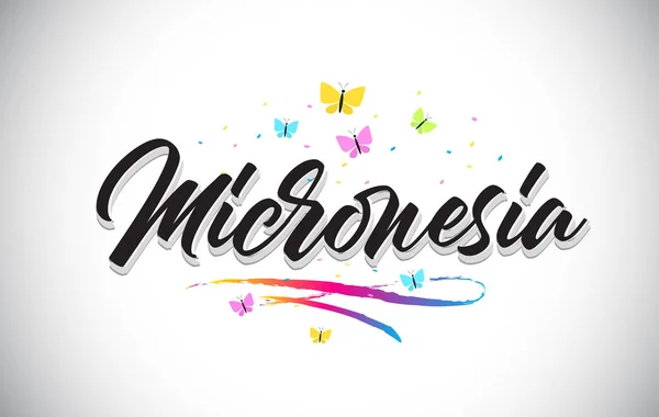 Mikronézia, Szövetségi Államok kézírásos vektor szó szöveg pillangók és a Col — Stock Vector