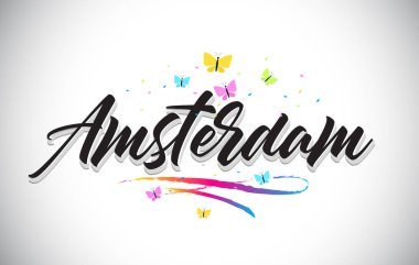 Amsterdam kelebekler ve Colo vektör Word metin el yazısı