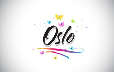 Oslo vektör Word metni ve renkli kelebekler ile el yazısı 