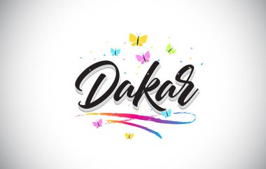Dakar vektör Word metni ve renkli kelebekler ile el yazısı