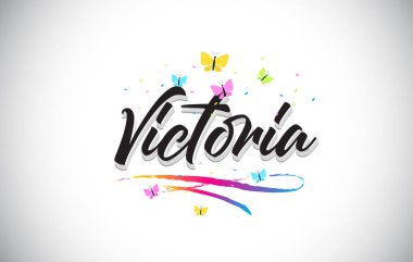 El yazısı Victoria vektör Word metni kelebekler ve renk ile