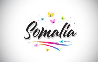 Somali vektör Word metni kelebekler ve Colorf ile el yazısı