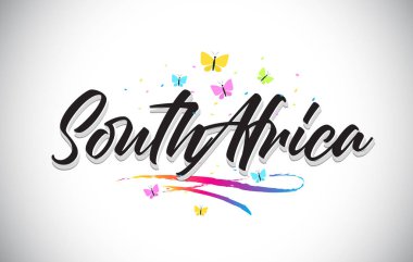 Southafrica vektör Word metni kelebekler ve Co ile el yazısı