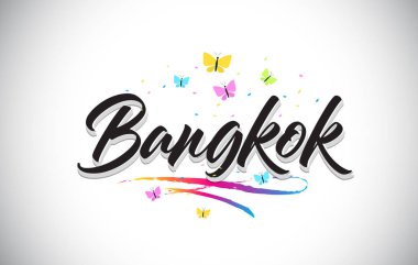 Bangkok vektör Word metni kelebekler ve Colorf ile el yazısı