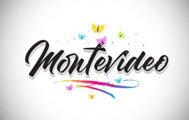 Montevideo kelebekler ve Col vektör Word metin el yazısı