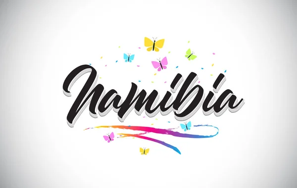 Namibia Texto manuscrito de palabras vectoriales con mariposas y colores — Archivo Imágenes Vectoriales