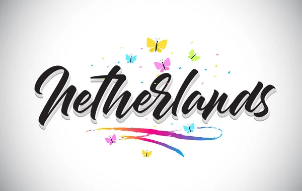 Netherlands Handwritten Vector Word Text with Butterflies and Co — Stock Vector