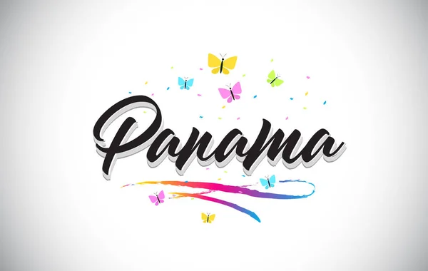 Panama handskrivna vektor Word Text med fjärilar och färgst — Stock vektor