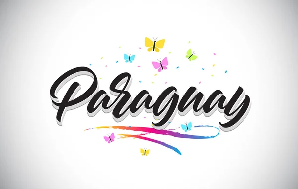 Paraguay Texte vectoriel manuscrit avec papillons et couleur — Image vectorielle