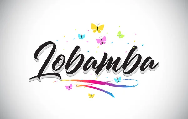 Lobamba Texto manuscrito de palabra vectorial con mariposas y colorf — Vector de stock