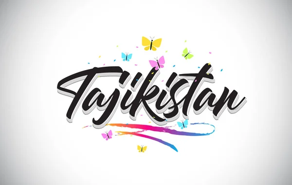 Teks Kata Vektor Tulisan tangan Tajikistan dengan kupu-kupu dan Kol - Stok Vektor