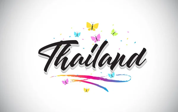 Thaïlande Texte vectoriel écrit à la main avec papillons et couleur — Image vectorielle