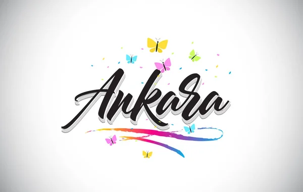 Ankara handskrivna vektor Word Text med fjärilar och färgst — Stock vektor