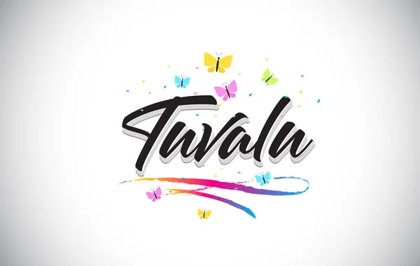 Tuvalu handskrivna vektor Word Text med fjärilar och färgst — Stock vektor
