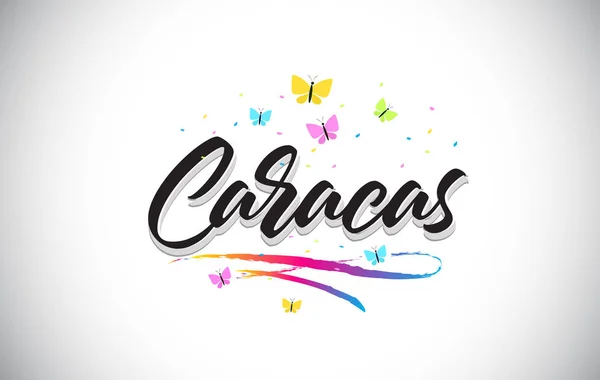 Каракас рукописні вектор слова тексту з метеликами і барвистих цегли, ВО — стоковий вектор