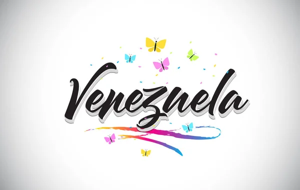 Venezuela handgeschreven Vector Word tekst met vlinders en Colo — Stockvector
