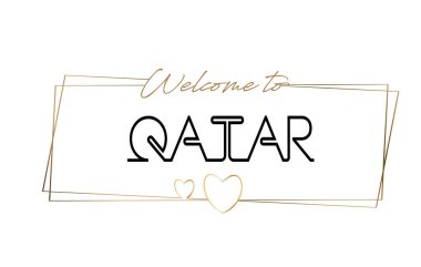 Hoşgeldiniz Katar metin Neon yazı tipografi için. Logot için Word