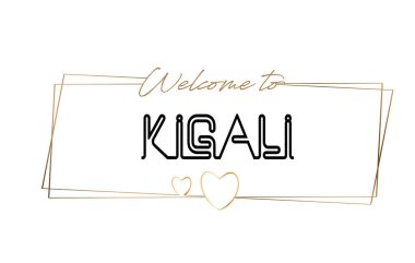 Hoşgeldiniz Kigali metin Neon yazı tipografi için. Word için logo