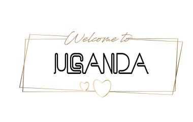 Hoşgeldiniz Uganda metin Neon yazı tipografi için. Word için logo